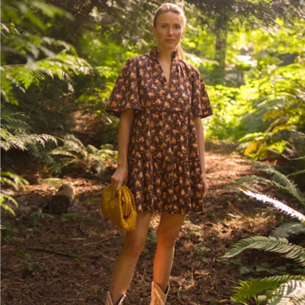 NWT! Tuckernuck Chintz Brown Floral Mini Dress - Picture 5 of 8